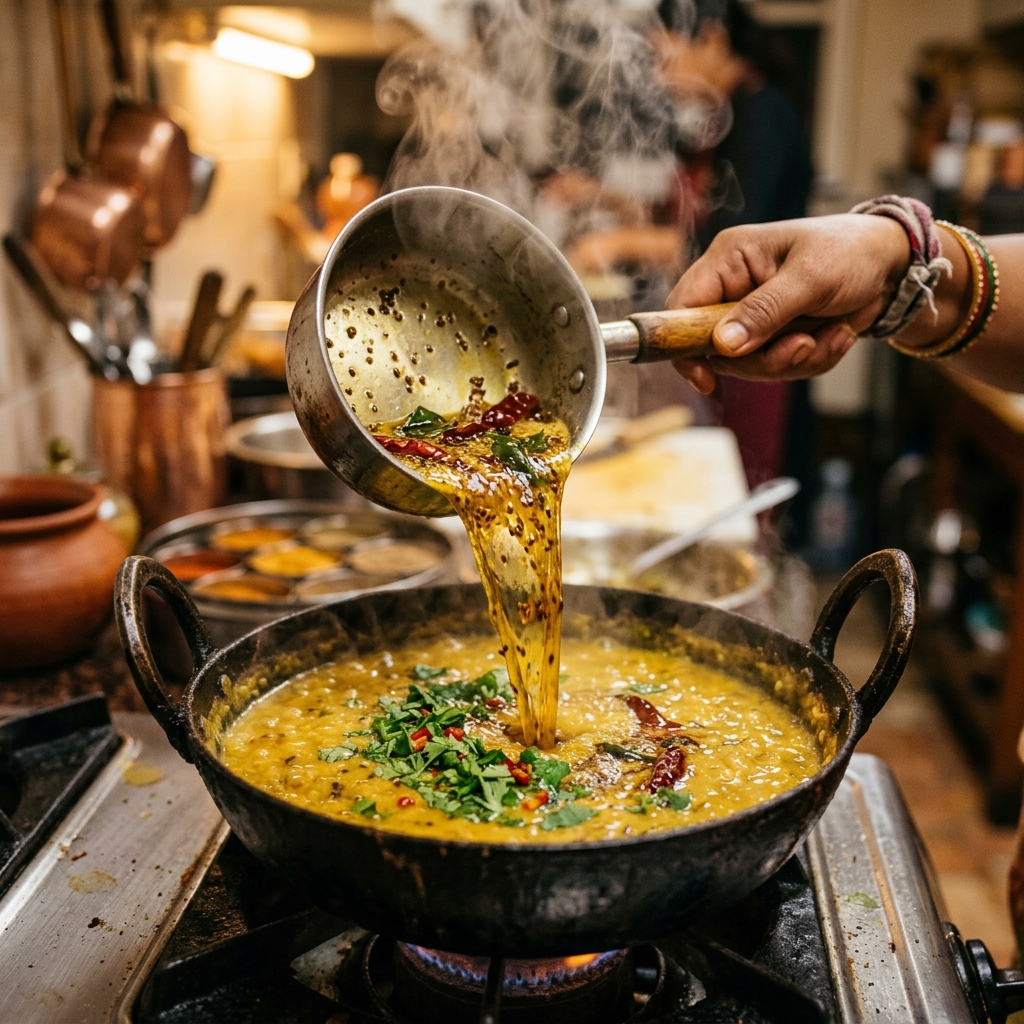 Indian tadka being prepared with Annapurna Roots masalas