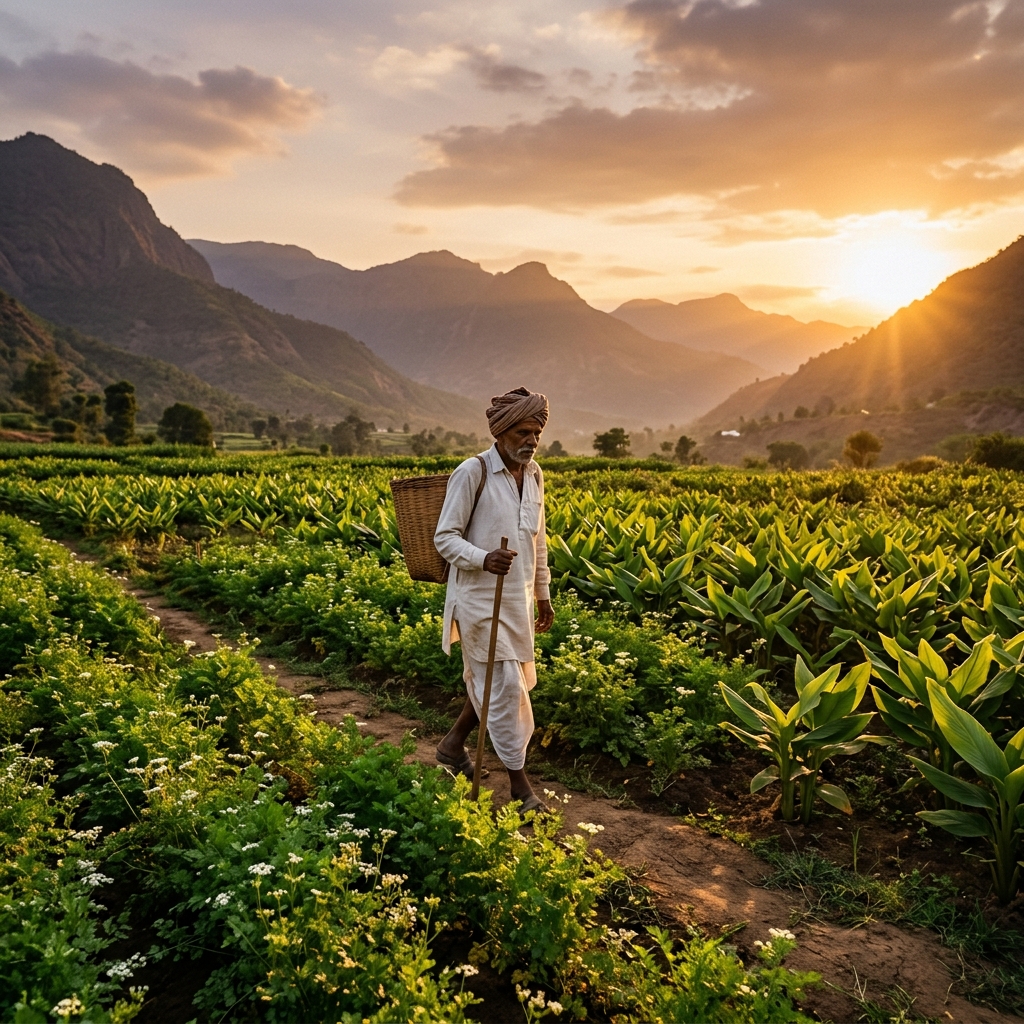 Indian spice farm at golden hour